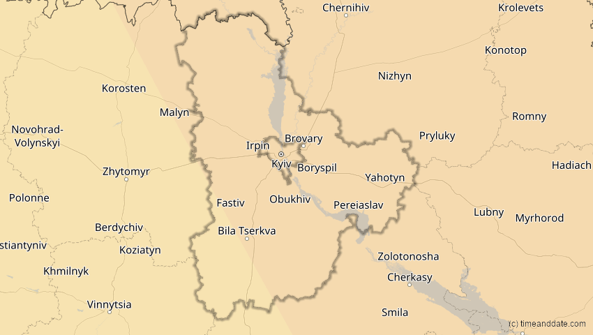 A map of Kiew, Ukraine, showing the path of the 25. Okt 2022 Partielle Sonnenfinsternis