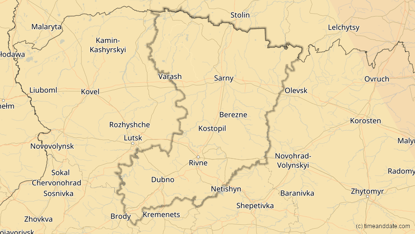 A map of Riwne, Ukraine, showing the path of the 25. Okt 2022 Partielle Sonnenfinsternis