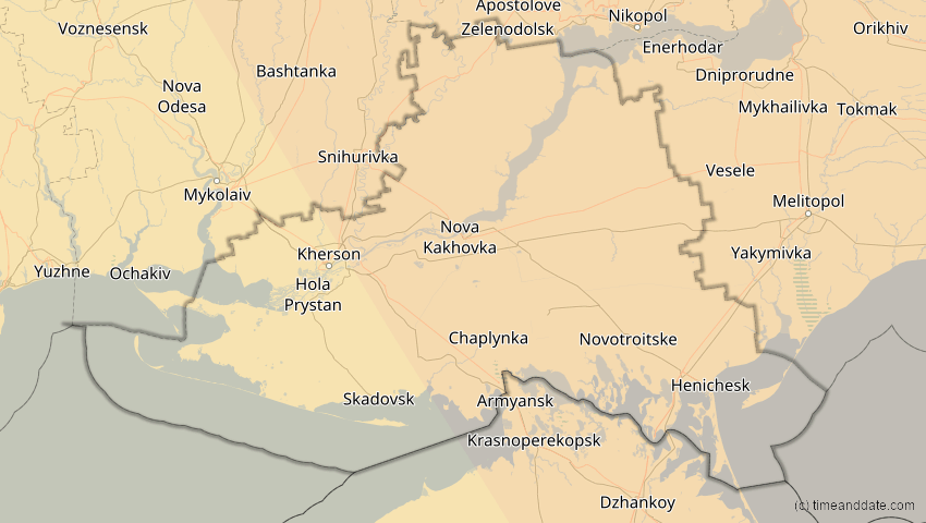 A map of Kherson, Ukraine, showing the path of the Oct 25, 2022 Partial Solar Eclipse