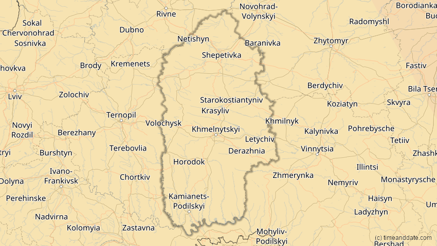 A map of Chmelnyzkyj, Ukraine, showing the path of the 25. Okt 2022 Partielle Sonnenfinsternis