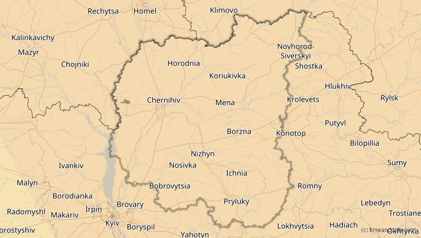 A map of Tschernihiw, Ukraine, showing the path of the 25. Okt 2022 Partielle Sonnenfinsternis