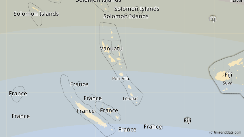 A map of Fiji, showing the path of the Apr 20, 2023 Total Solar Eclipse