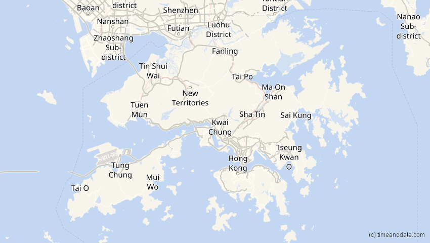 A map of Hongkong, showing the path of the 20. Apr 2023 Totale Sonnenfinsternis