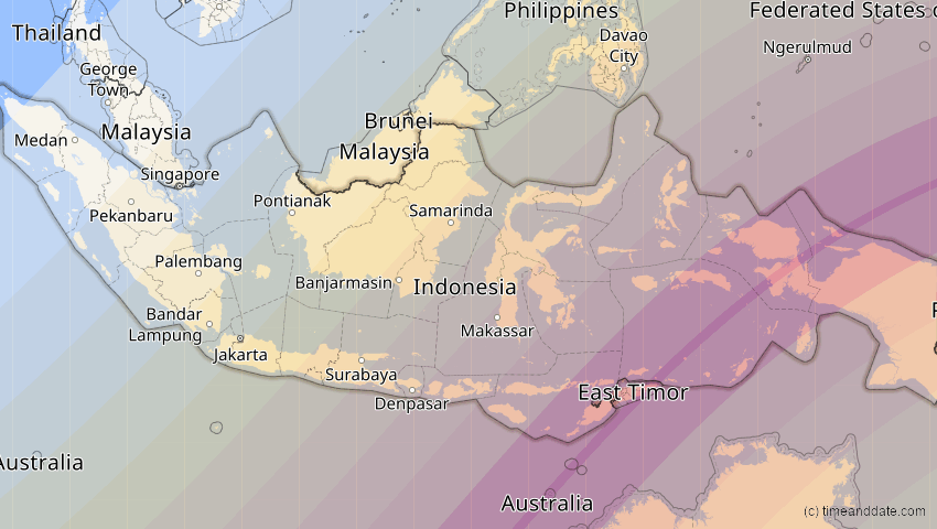 A map of Indonesien, showing the path of the 20. Apr 2023 Totale Sonnenfinsternis