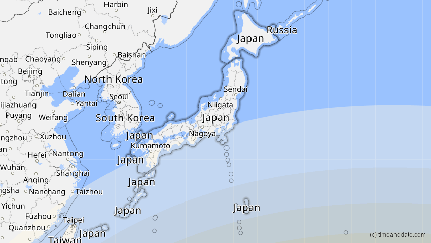 A map of Japan, showing the path of the Apr 20, 2023 Total Solar Eclipse