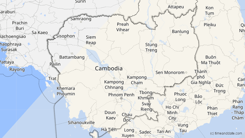 A map of Cambodia, showing the path of the Apr 20, 2023 Total Solar Eclipse