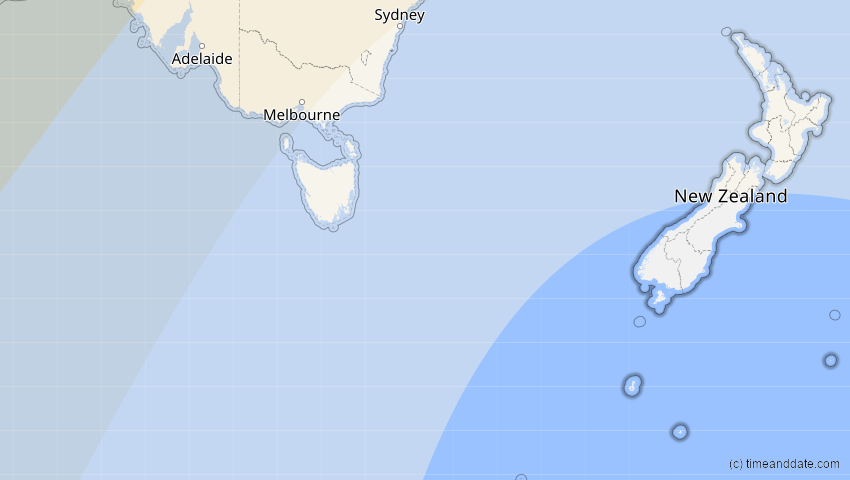 A map of New Zealand, showing the path of the Apr 20, 2023 Total Solar Eclipse