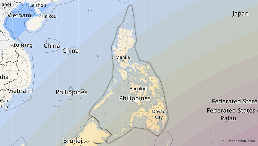A map of Philippines, showing the path of the Apr 20, 2023 Total Solar Eclipse