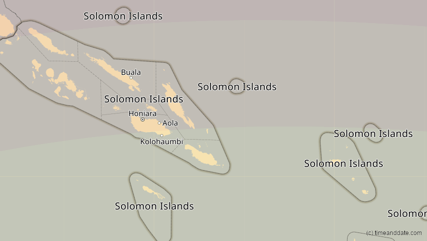 A map of Solomon Islands, showing the path of the Apr 20, 2023 Total Solar Eclipse