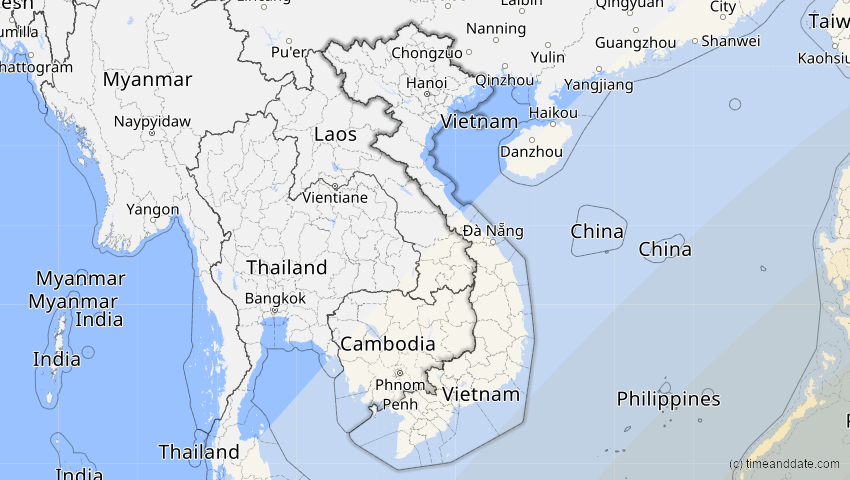 A map of Vietnam, showing the path of the Apr 20, 2023 Total Solar Eclipse