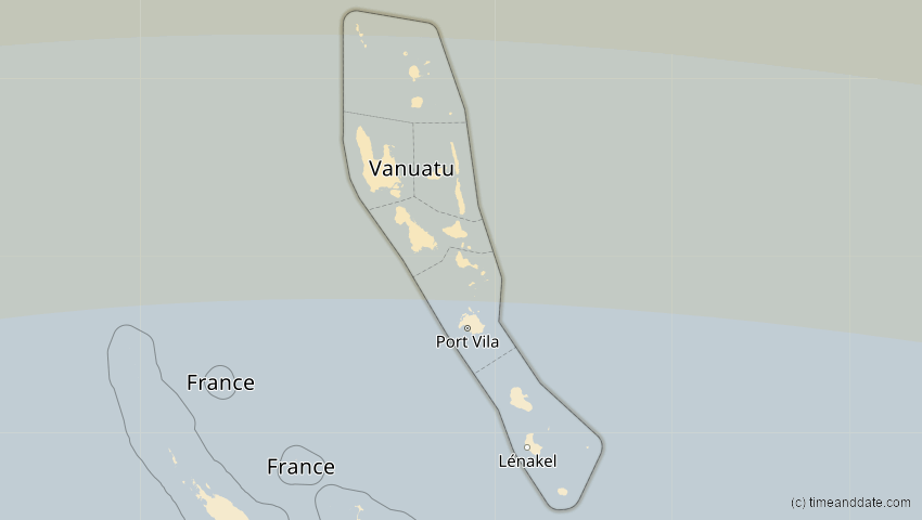 A map of Vanuatu, showing the path of the Apr 20, 2023 Total Solar Eclipse