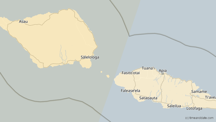 A map of Samoa, showing the path of the Apr 20, 2023 Total Solar Eclipse
