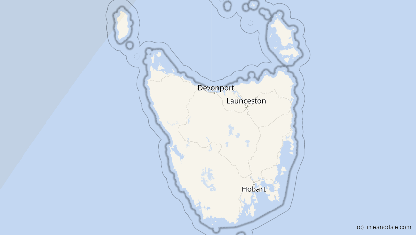 A map of Tasmanien, Australien, showing the path of the 20. Apr 2023 Totale Sonnenfinsternis