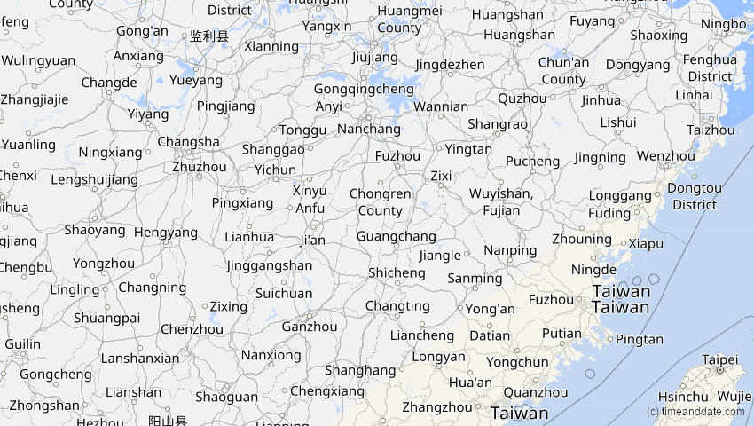 A map of Jiangxi, China, showing the path of the 20. Apr 2023 Totale Sonnenfinsternis