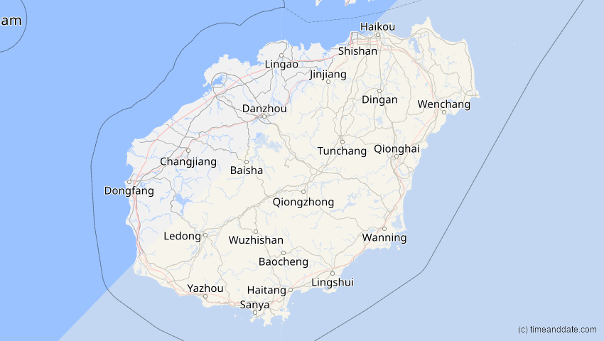 A map of Hainan, China, showing the path of the 20. Apr 2023 Totale Sonnenfinsternis