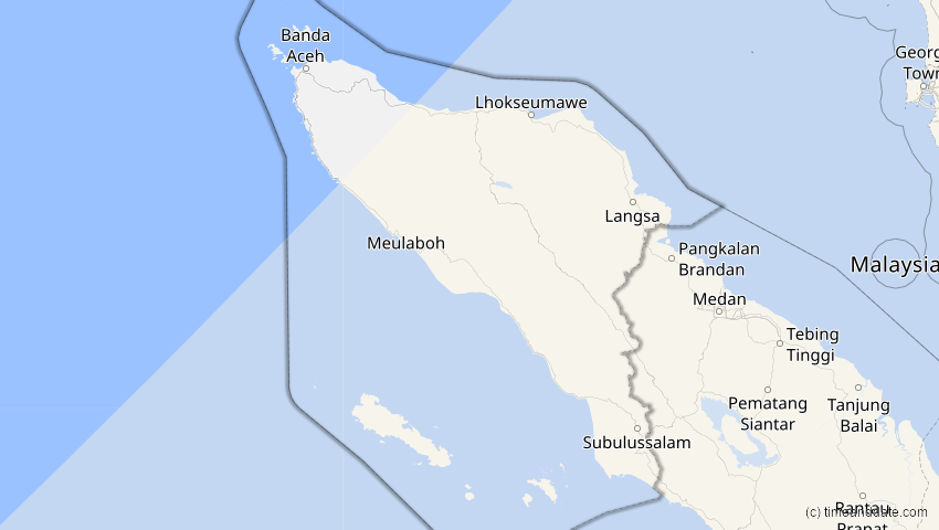 A map of Aceh, Indonesien, showing the path of the 20. Apr 2023 Totale Sonnenfinsternis