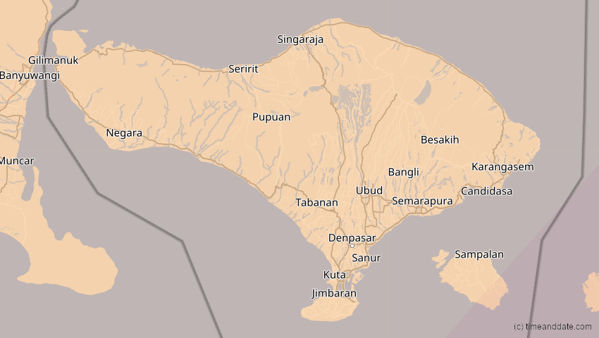 A map of Bali, Indonesia, showing the path of the Apr 20, 2023 Total Solar Eclipse