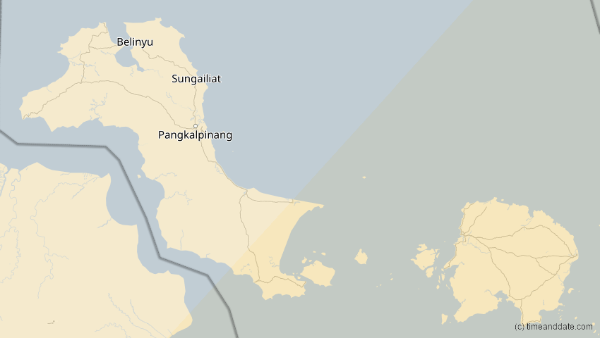 A map of Bangka-Belitung, Indonesien, showing the path of the 20. Apr 2023 Totale Sonnenfinsternis