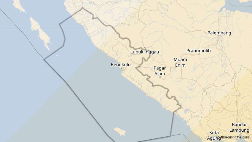 A map of Bengkulu, Indonesien, showing the path of the 20. Apr 2023 Totale Sonnenfinsternis