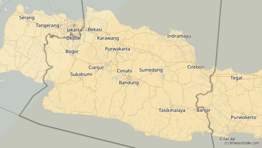 A map of Jawa Barat, Indonesien, showing the path of the 20. Apr 2023 Totale Sonnenfinsternis