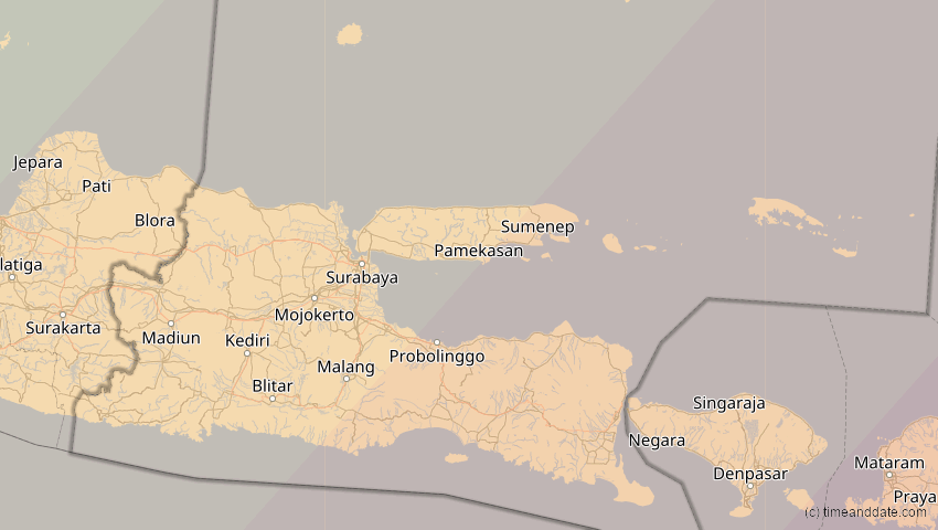 A map of East Java, Indonesia, showing the path of the Apr 20, 2023 Total Solar Eclipse