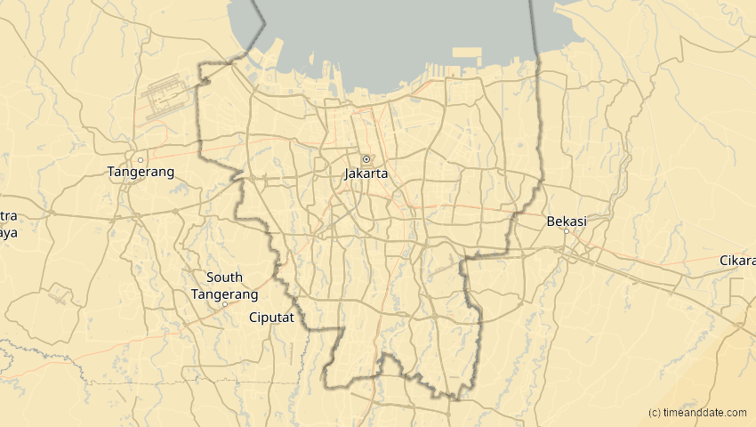 A map of Jakarta Hauptstadtdistrikt, Indonesien, showing the path of the 20. Apr 2023 Totale Sonnenfinsternis
