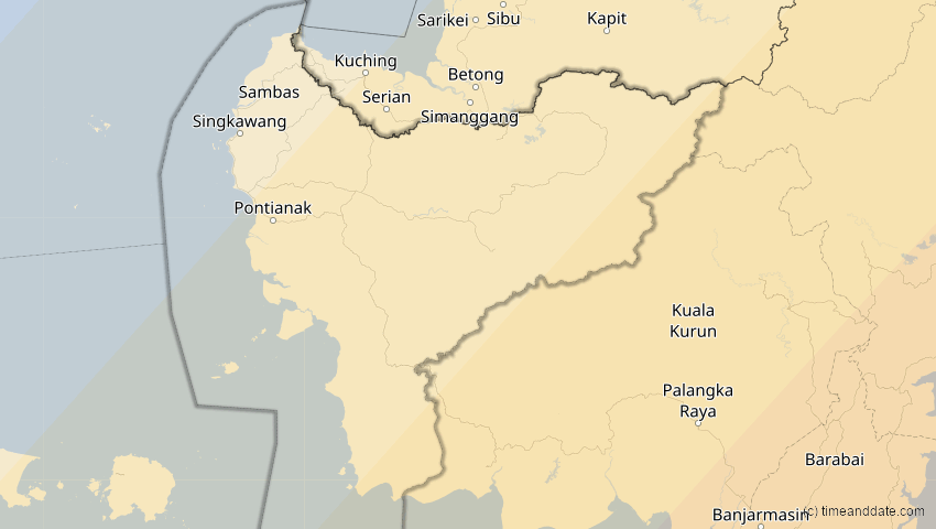 A map of West Kalimantan, Indonesia, showing the path of the Apr 20, 2023 Total Solar Eclipse