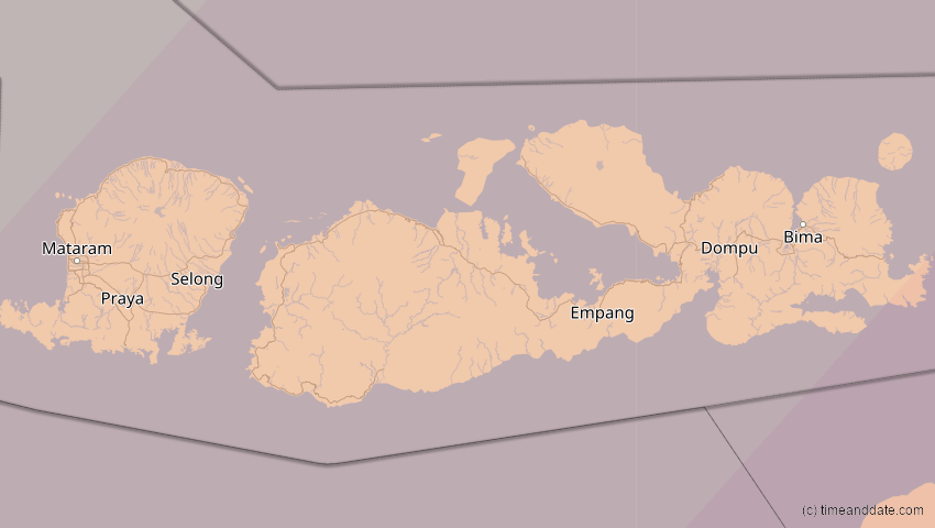A map of West Nusa Tenggara, Indonesia, showing the path of the Apr 20, 2023 Total Solar Eclipse