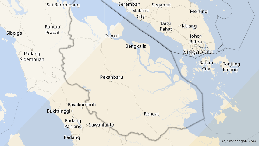 A map of Riau, Indonesia, showing the path of the Apr 20, 2023 Total Solar Eclipse