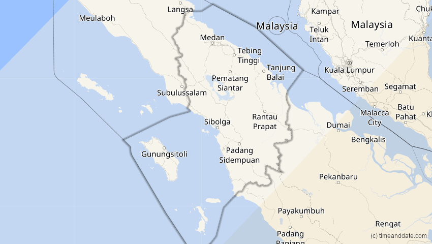 A map of North Sumatra, Indonesia, showing the path of the Apr 20, 2023 Total Solar Eclipse