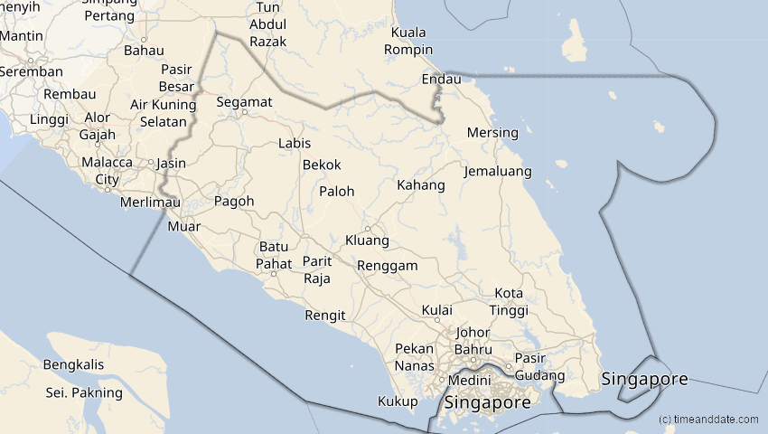 A map of Johor, Malaysia, showing the path of the 20. Apr 2023 Totale Sonnenfinsternis