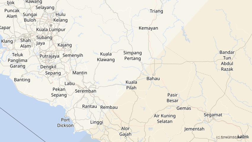 A map of Negeri Sembilan, Malaysia, showing the path of the Apr 20, 2023 Total Solar Eclipse
