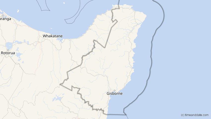A map of Gisborne, Neuseeland, showing the path of the 20. Apr 2023 Totale Sonnenfinsternis
