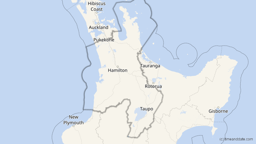 A map of Waikato, Neuseeland, showing the path of the 20. Apr 2023 Totale Sonnenfinsternis