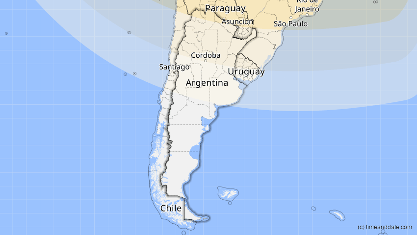 A map of Argentina, showing the path of the Oct 14, 2023 Annular Solar Eclipse