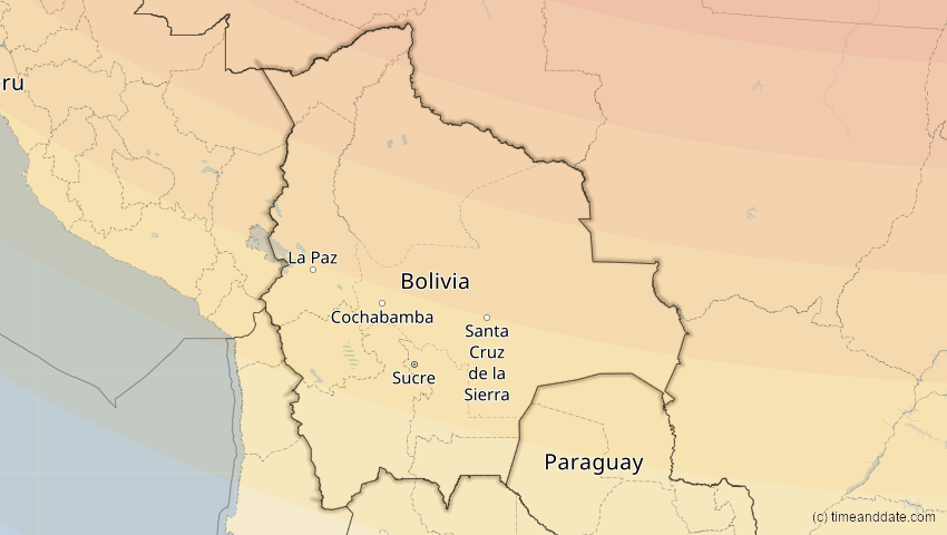 A map of Bolivia, showing the path of the Oct 14, 2023 Annular Solar Eclipse