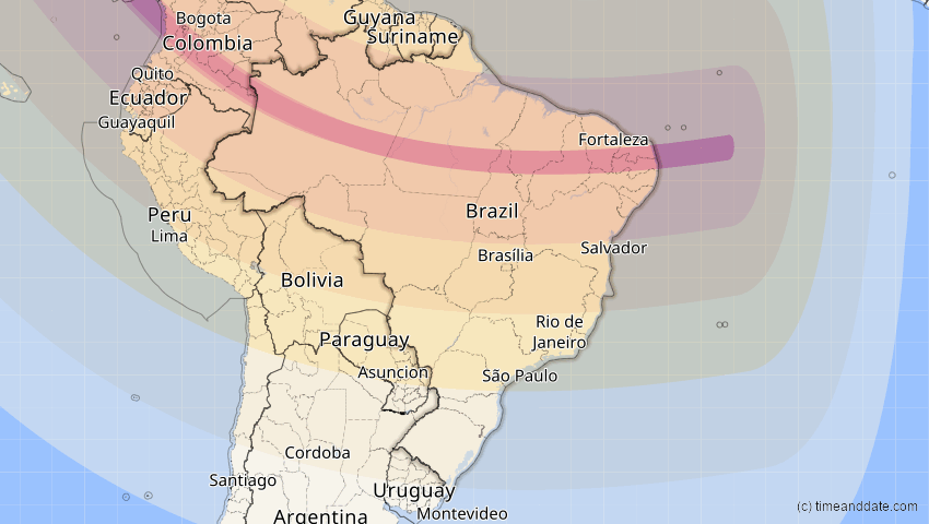 A map of Brazil, showing the path of the Oct 14, 2023 Annular Solar Eclipse