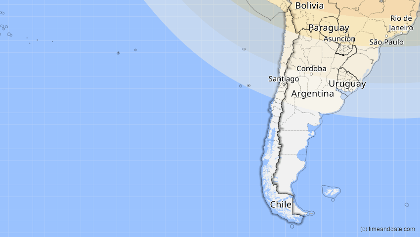 A map of Chile, showing the path of the Oct 14, 2023 Annular Solar Eclipse