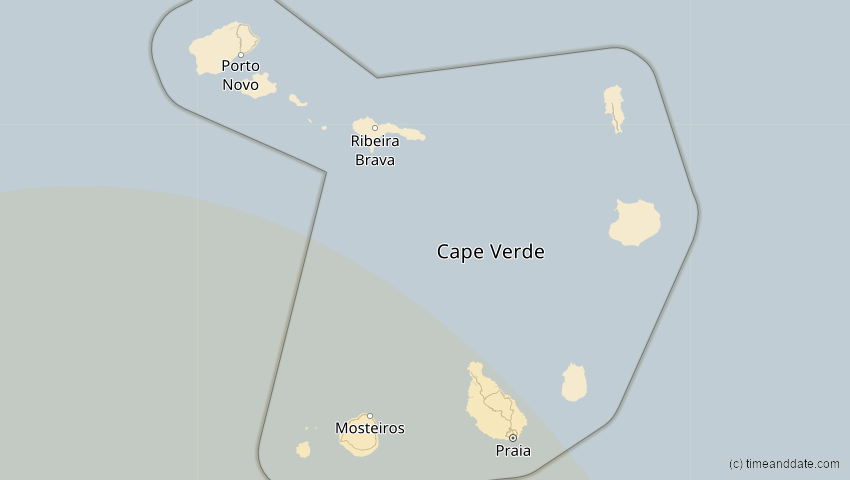 A map of Cabo Verde, showing the path of the Oct 14, 2023 Annular Solar Eclipse
