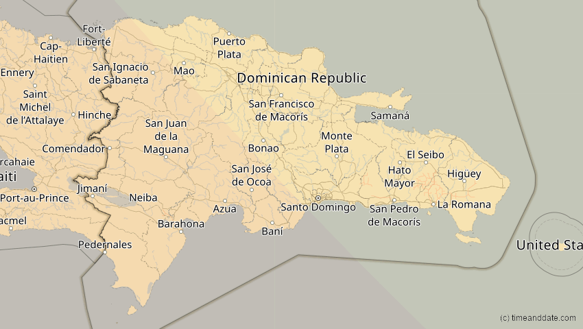 A map of Dominican Republic, showing the path of the Oct 14, 2023 Annular Solar Eclipse