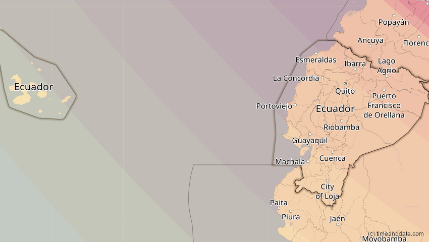 A map of Ecuador, showing the path of the Oct 14, 2023 Annular Solar Eclipse