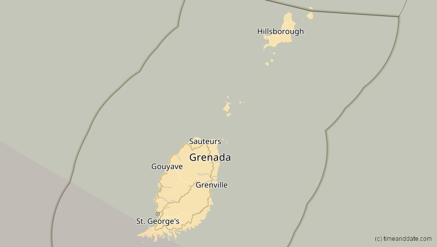 A map of Grenada, showing the path of the Oct 14, 2023 Annular Solar Eclipse