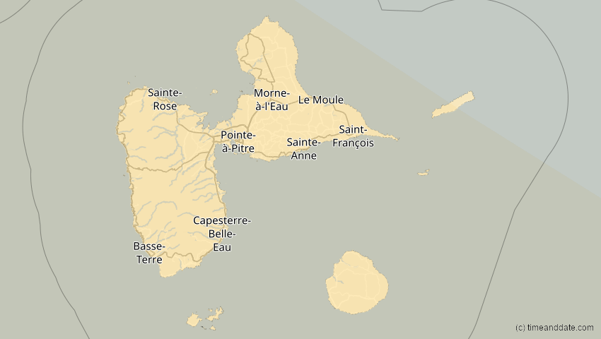 A map of Guadeloupe, showing the path of the Oct 14, 2023 Annular Solar Eclipse