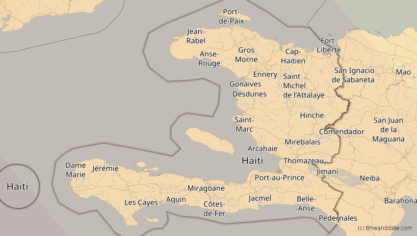 A map of Haiti, showing the path of the Oct 14, 2023 Annular Solar Eclipse