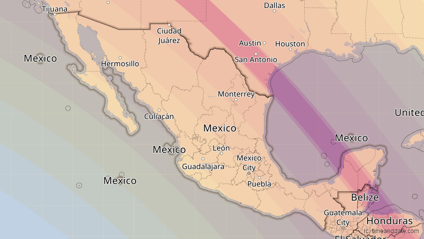 A map of Mexico, showing the path of the Oct 14, 2023 Annular Solar Eclipse