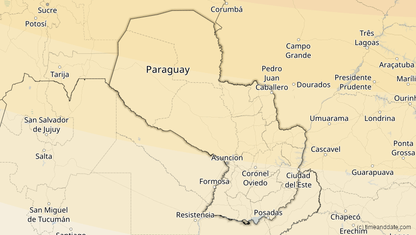 A map of Paraguay, showing the path of the Oct 14, 2023 Annular Solar Eclipse