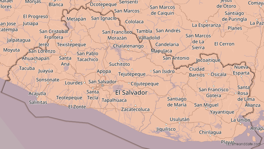 A map of El Salvador, showing the path of the Oct 14, 2023 Annular Solar Eclipse
