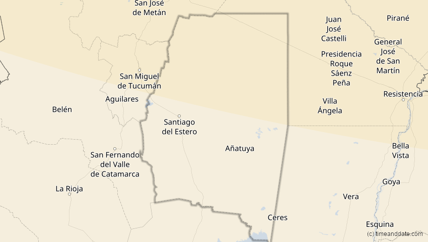 A map of Santiago del Estero, Argentinien, showing the path of the 14. Okt 2023 Ringförmige Sonnenfinsternis