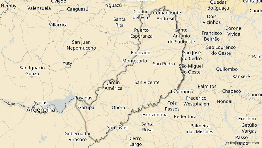 A map of Misiones, Argentinien, showing the path of the 14. Okt 2023 Ringförmige Sonnenfinsternis