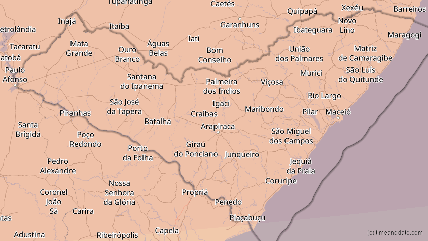 A map of Alagoas, Brasilien, showing the path of the 14. Okt 2023 Ringförmige Sonnenfinsternis